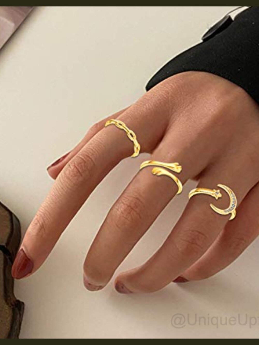 12Pc Adjustable Stackable Rings Set Copper Cubic Zirconia - Picture 4 of 6